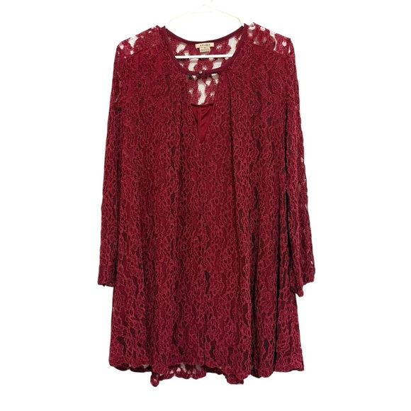 2/$25 Anama - Deep Red Lace Long Sleeves Mini Dress - Picture 1 of 7